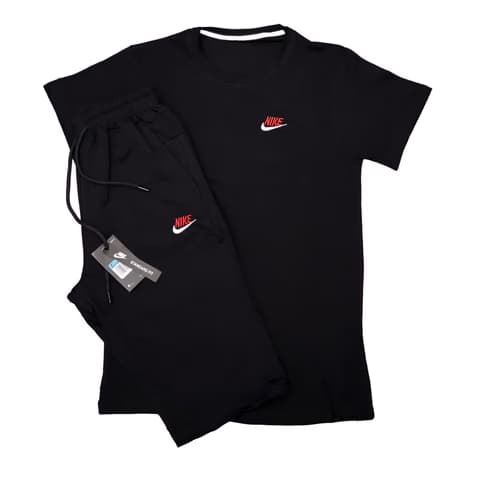 Nike Crna Majica Crni Šorc Mali crveni znak