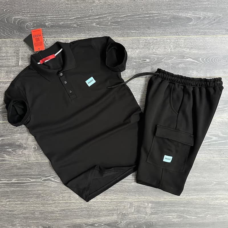 Hugo Boss Crna Majica Crni Šorc (Plavi znak) - slika 1